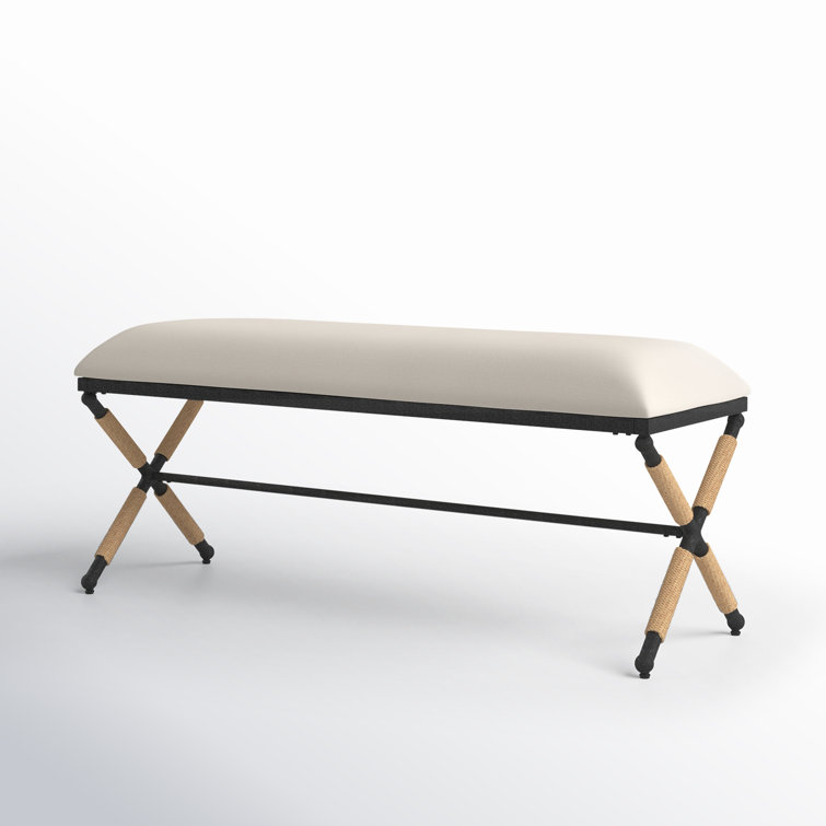 Carmelo Coastal-Chic Beige Linen & Black Wood Wrapped Bench