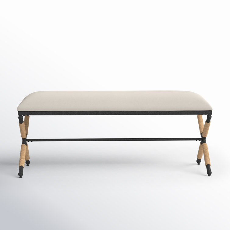 Carmelo Coastal-Chic Beige Linen & Black Wood Wrapped Bench