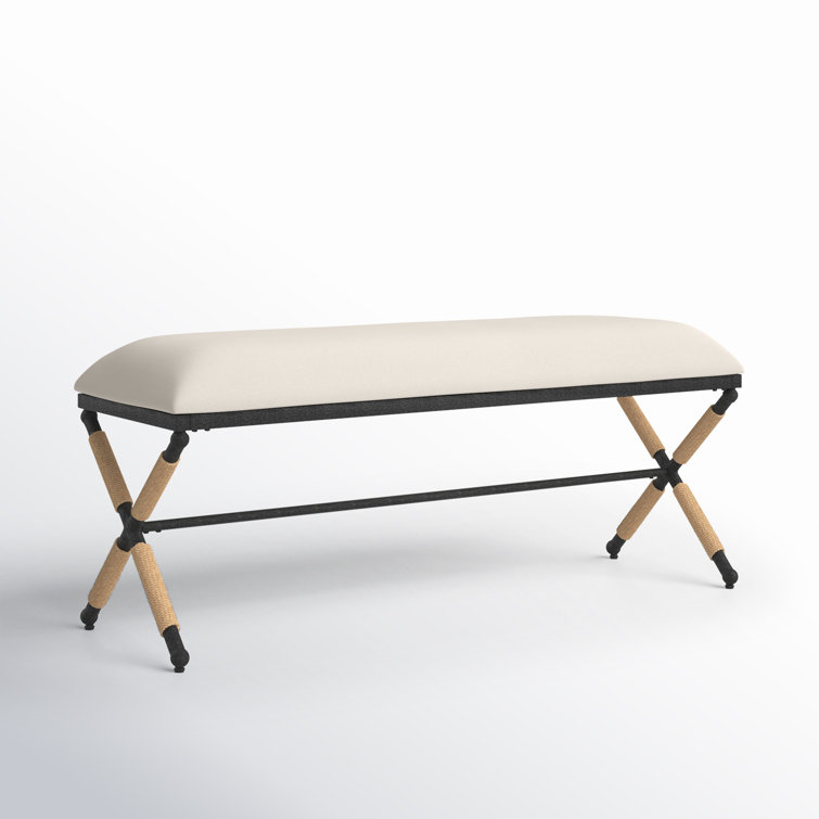 Carmelo Coastal-Chic Beige Linen & Black Wood Wrapped Bench
