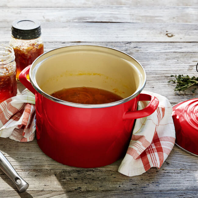 Cerise Red 16 qt Carbon Steel Stockpot with Lid