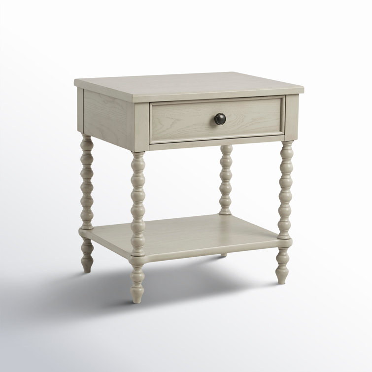 Natural Elegance Whitewash Wood Nightstand with Turned Legs