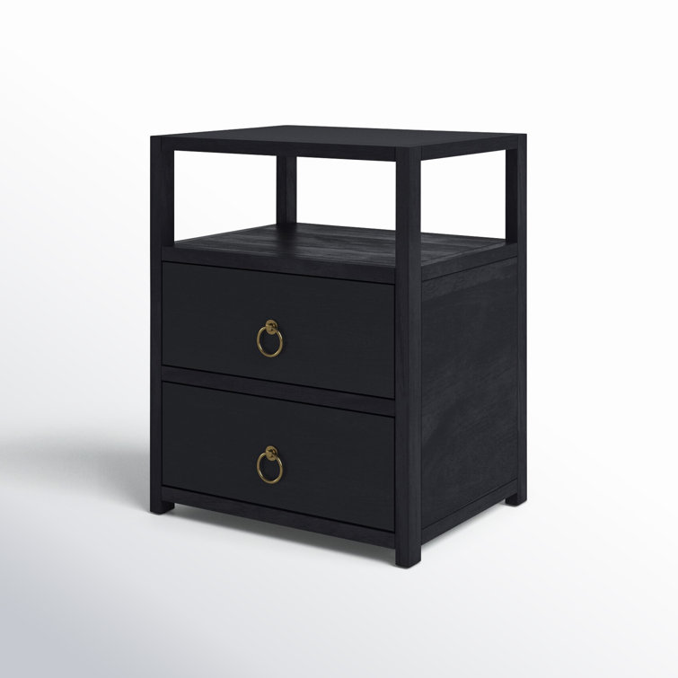 Lark Minimalist Navy 2-Drawer Nightstand with Open Shelf