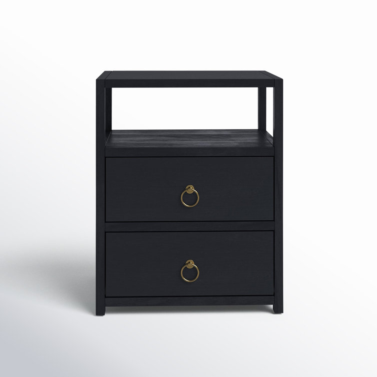 Lark Minimalist Navy 2-Drawer Nightstand with Open Shelf