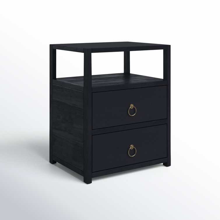 Lark Minimalist Navy 2-Drawer Nightstand with Open Shelf
