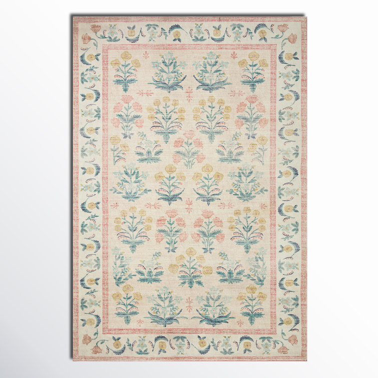 Mughal Rose Blush Floral Synthetic Area Rug 5' x 7'