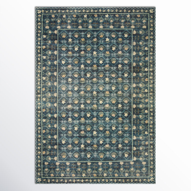 Indigo Floral Lattice Synthetic Easy Care Area Rug 8'-6" x 11'-6"