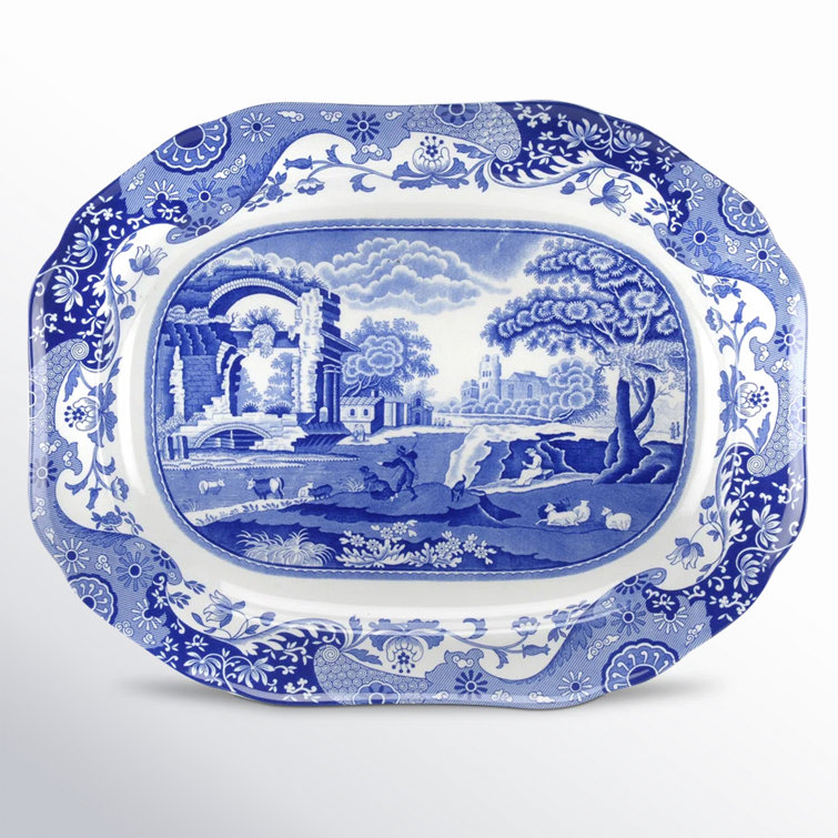 Blue Italian 14-Inch Ceramic Oval Serving Platter