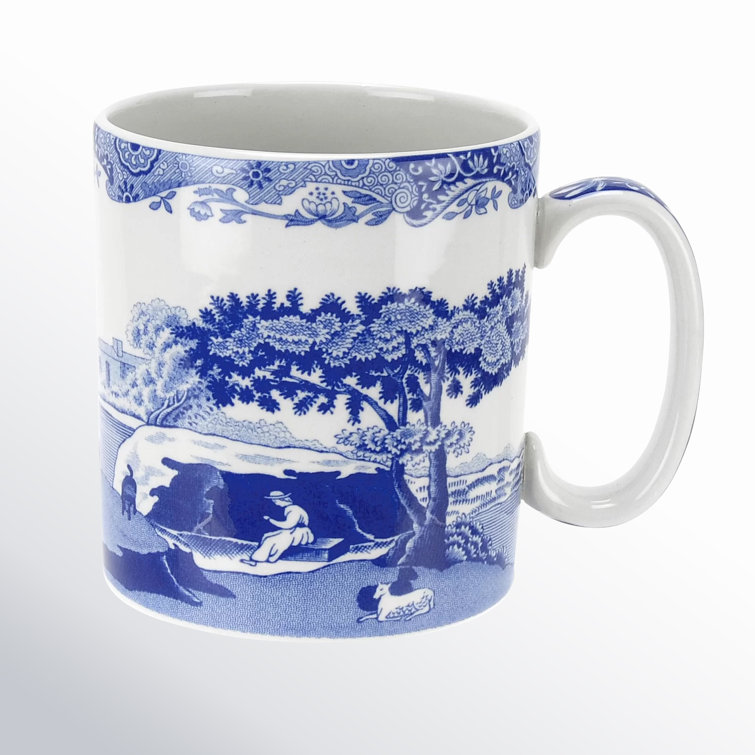 Blue and White Ceramic Mug with Italian Scenic Design