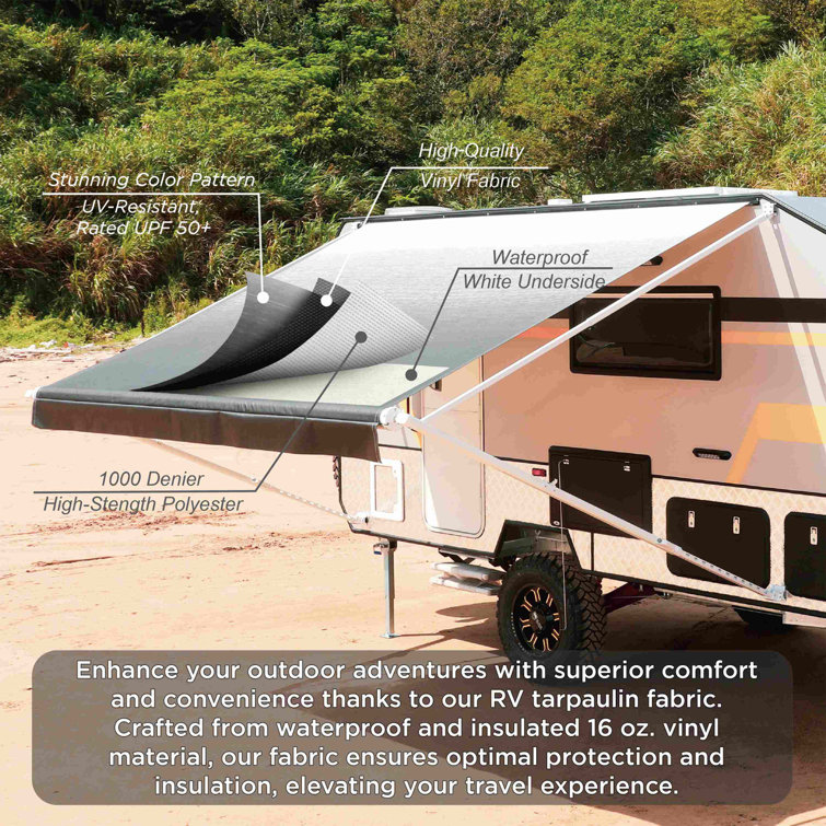Black and White Fade Retractable RV/Patio Awning 20x8 ft Vinyl