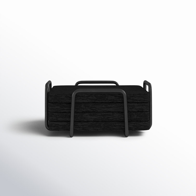 Black Acacia Wood Square Coaster Set with Holder