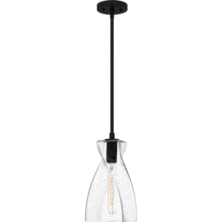 Stetson Matte Black and Clear Seedy Glass Mini Pendant Light