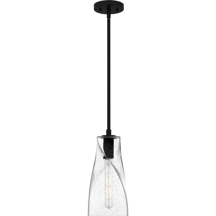 Stetson Matte Black and Clear Seedy Glass Mini Pendant Light