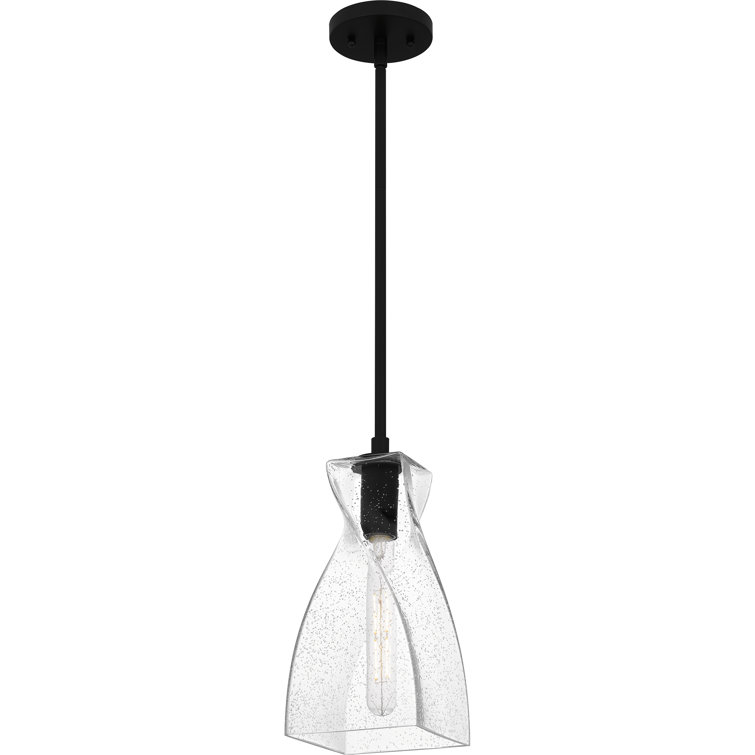 Stetson Matte Black and Clear Seedy Glass Mini Pendant Light