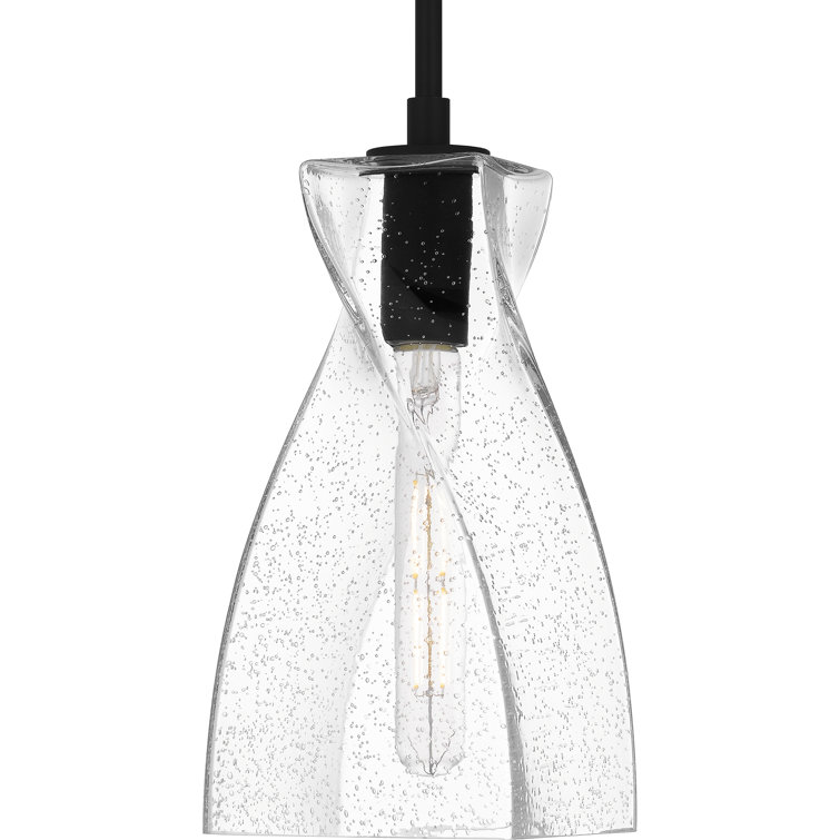 Stetson Matte Black and Clear Seedy Glass Mini Pendant Light