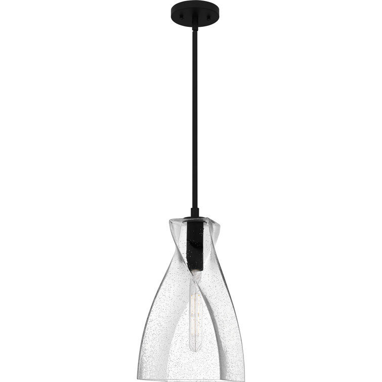 Stetson Matte Black Mini Pendant with Clear Seedy Glass