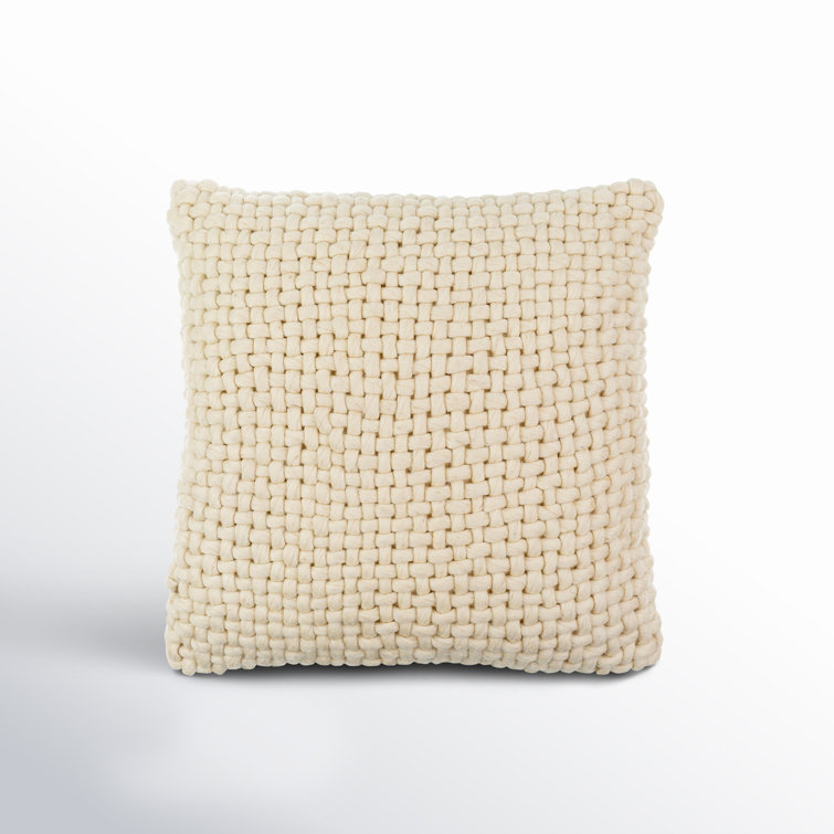 Cream Wool and Cotton Chunky Weave Square Throw Pillow