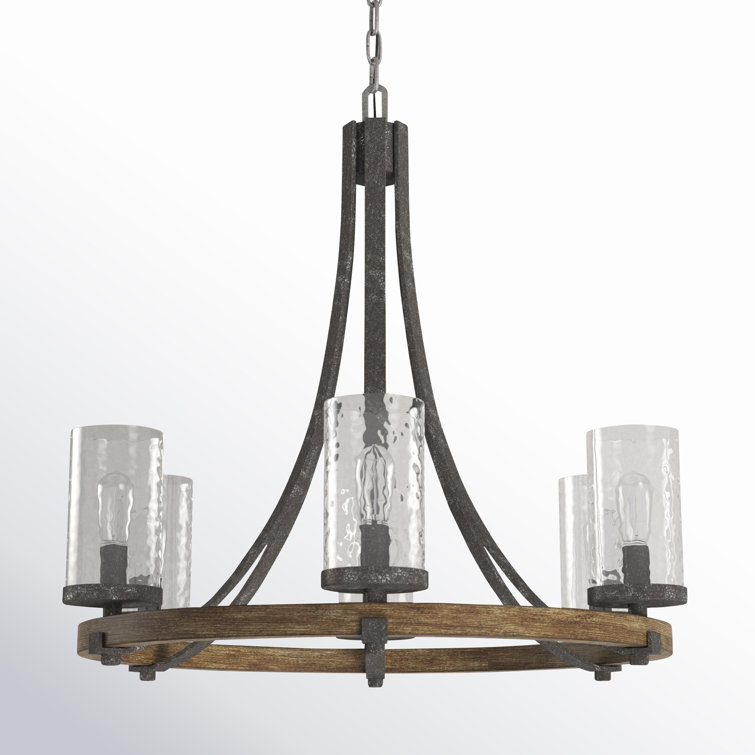 Angelo 6-Light Distressed Oak & Slate Grey Metal Chandelier with Clear Glass Shades