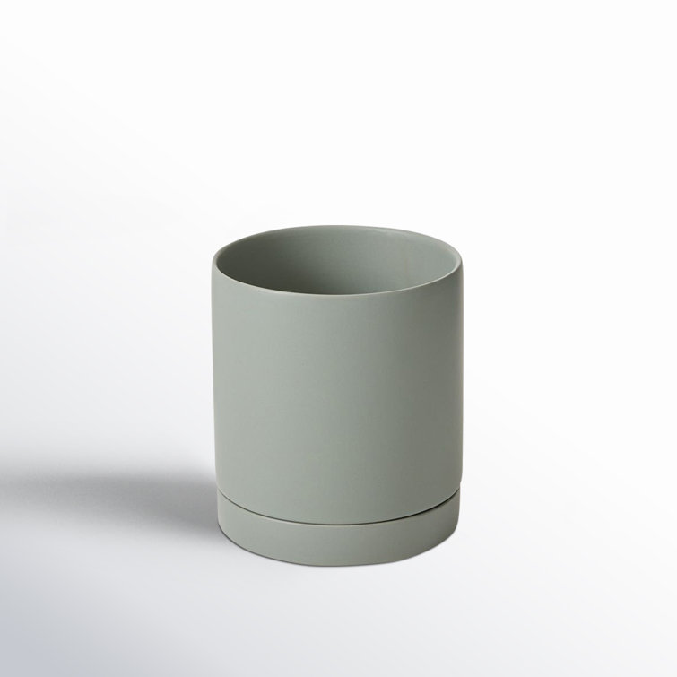 Carlotta Green Ceramic Round Pot Planter with Saucer