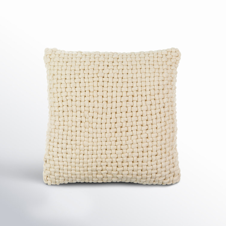 Cream Wool and Cotton Chunky Weave Square Throw Pillow