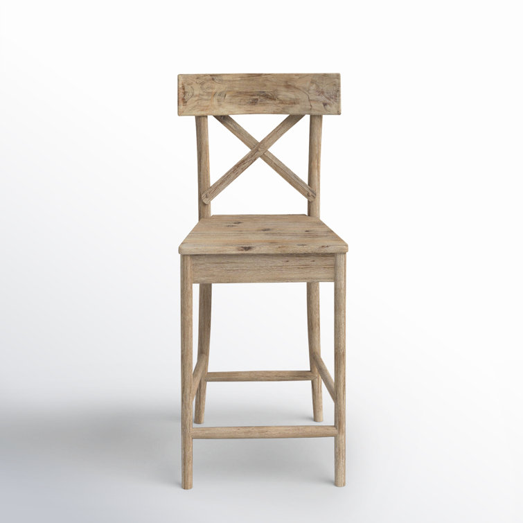 Beige Solid Wood Cross Back Counter Stool