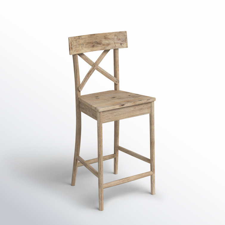 Beige Solid Wood Cross Back Counter Stool