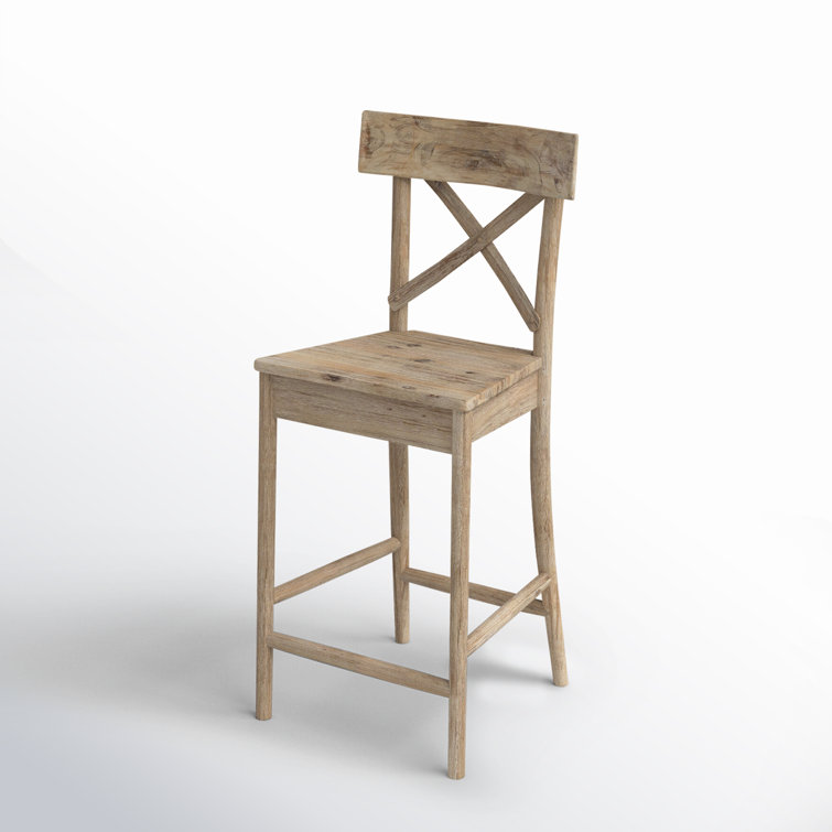 Beige Solid Wood Cross Back Counter Stool