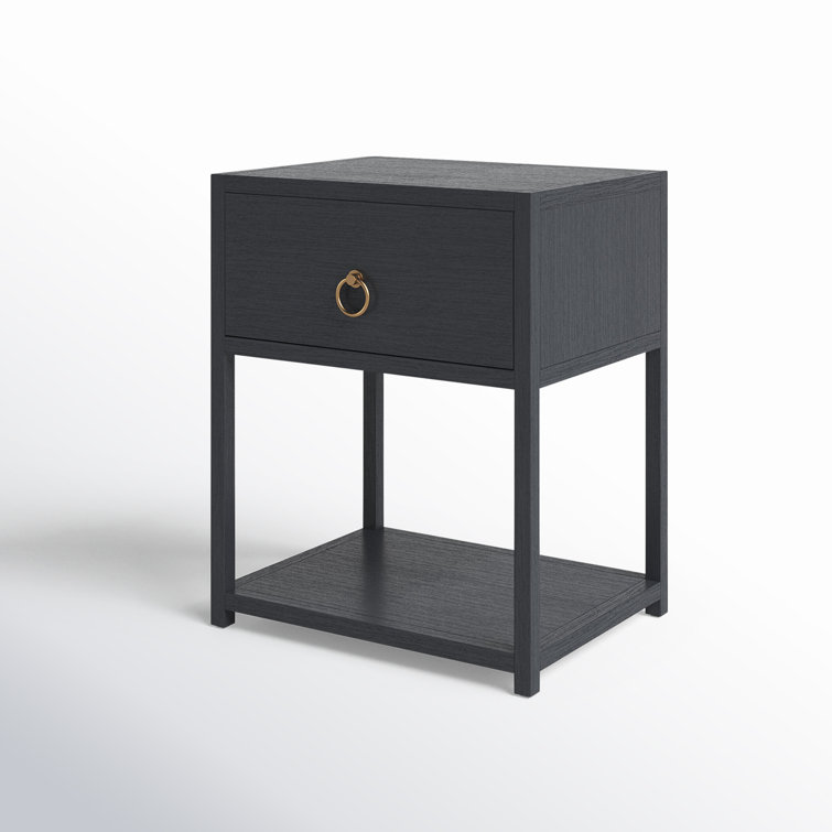 Lark Navy Blue Rectangular End Table with Gold Metallic Hardware