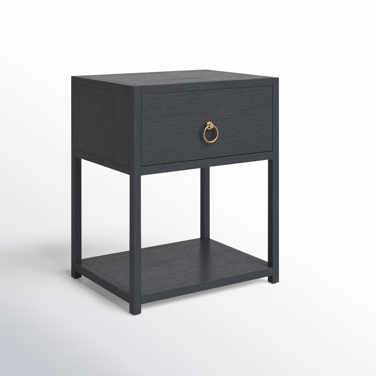 Lark Navy Blue Rectangular End Table with Gold Metallic Hardware