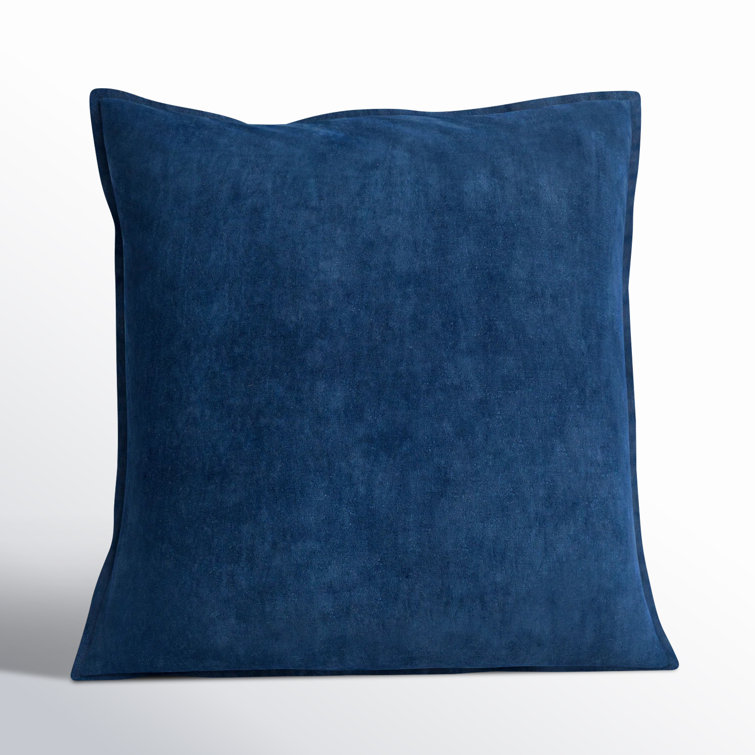 Navy Cotton Square Throw Pillow with Flanged Edges