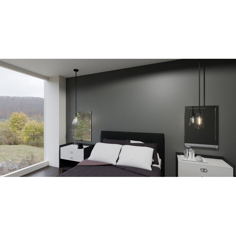 Stetson Matte Black and Clear Seedy Glass Mini Pendant Light
