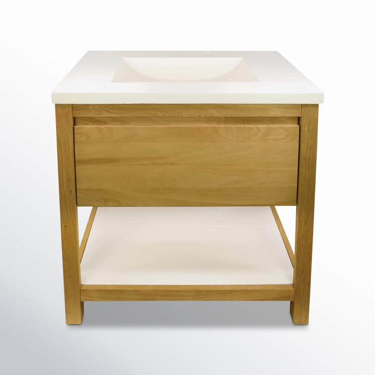 Solace Sunrise Oak 30.5" Freestanding Single Bathroom Vanity with Pearl Top