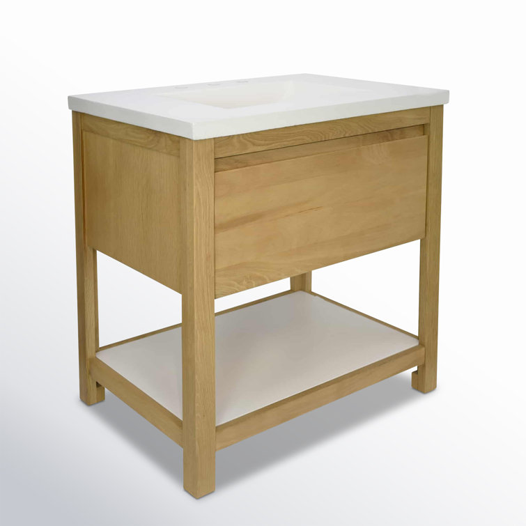 Solace Sunrise Oak 30.5" Freestanding Single Bathroom Vanity with Pearl Top