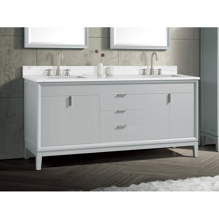 Cala 73'' White Stone Double Vanity Top with Sinks