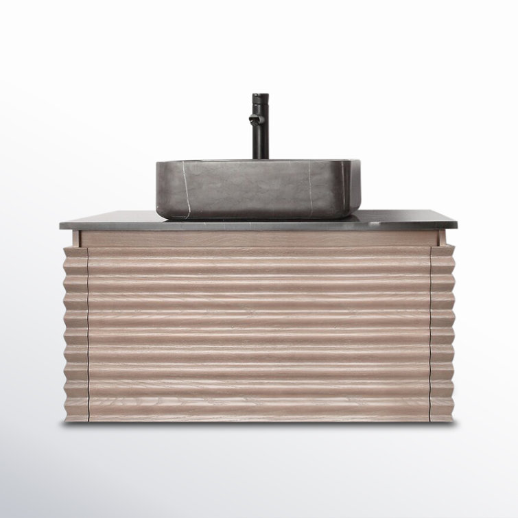 Orcus 36'' Maple Wood Wall-Mount Single Sink Vanity with Black Quartz