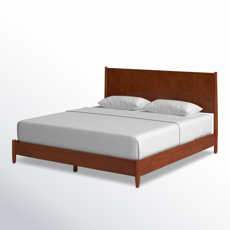 Flynn Mid-Century Modern King Platform Bed with Drawer, Acorn Brown