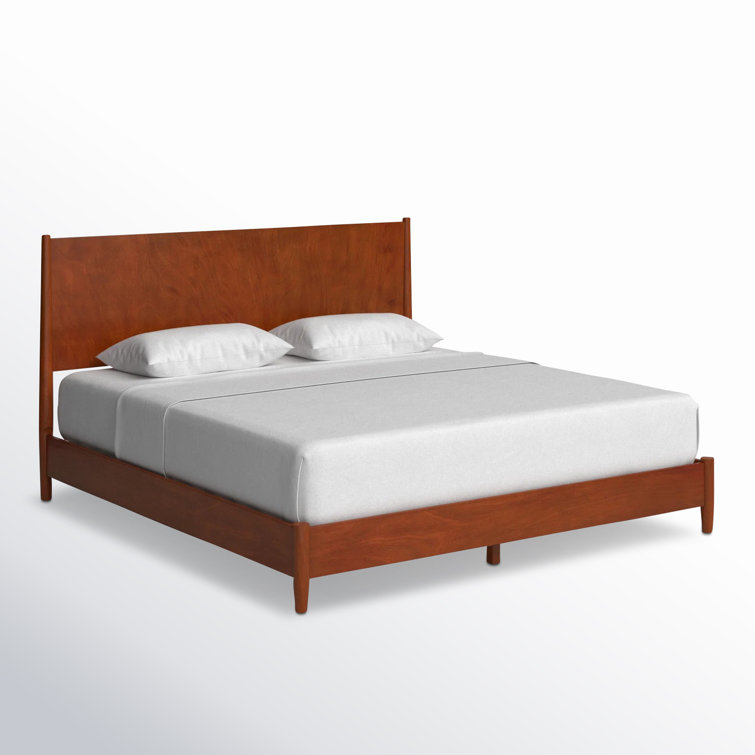 Flynn Mid-Century Modern King Platform Bed with Drawer, Acorn Brown