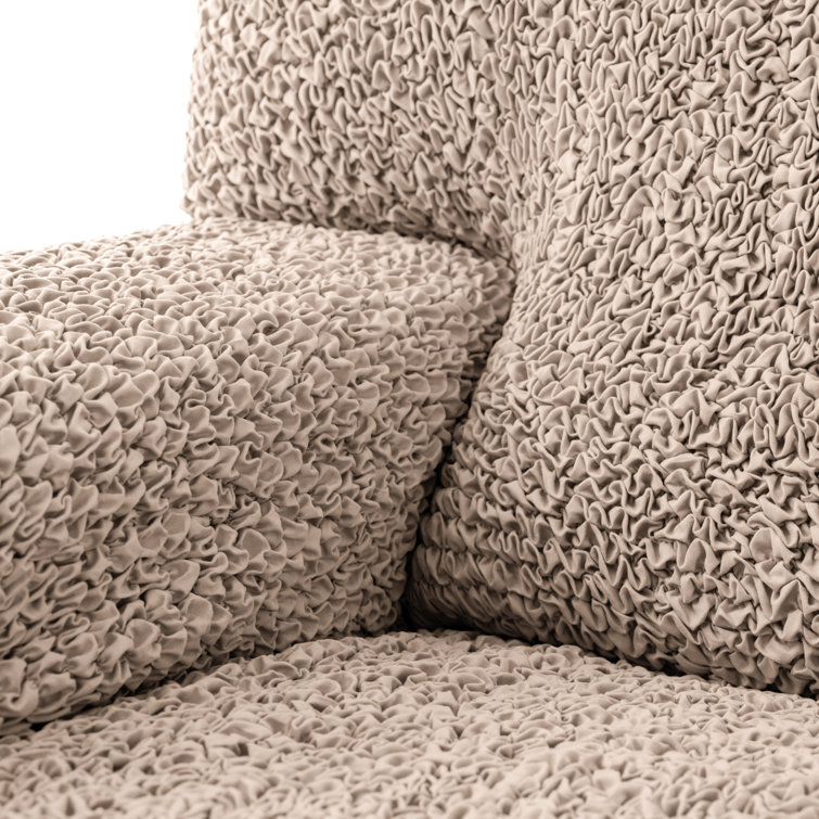Tapioca Beige Stretch Microfiber Loveseat Sofa Cover