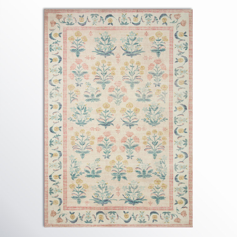 Mughal Rose Blush Floral Wool Synthetic Rectangular Area Rug
