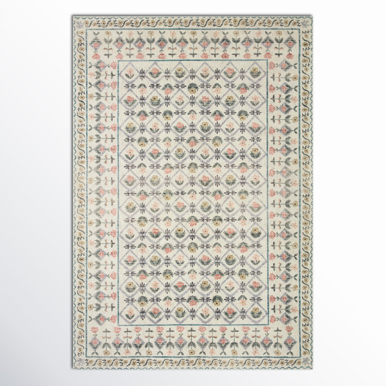 Eden Lattice Ivory Floral Synthetic 3'-6" x 5'-6" Area Rug