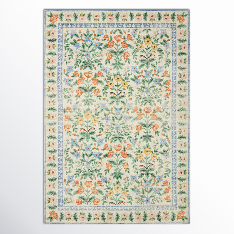 Mughal Garden Cream Floral Wool-Blend 66"x42" Modern Area Rug