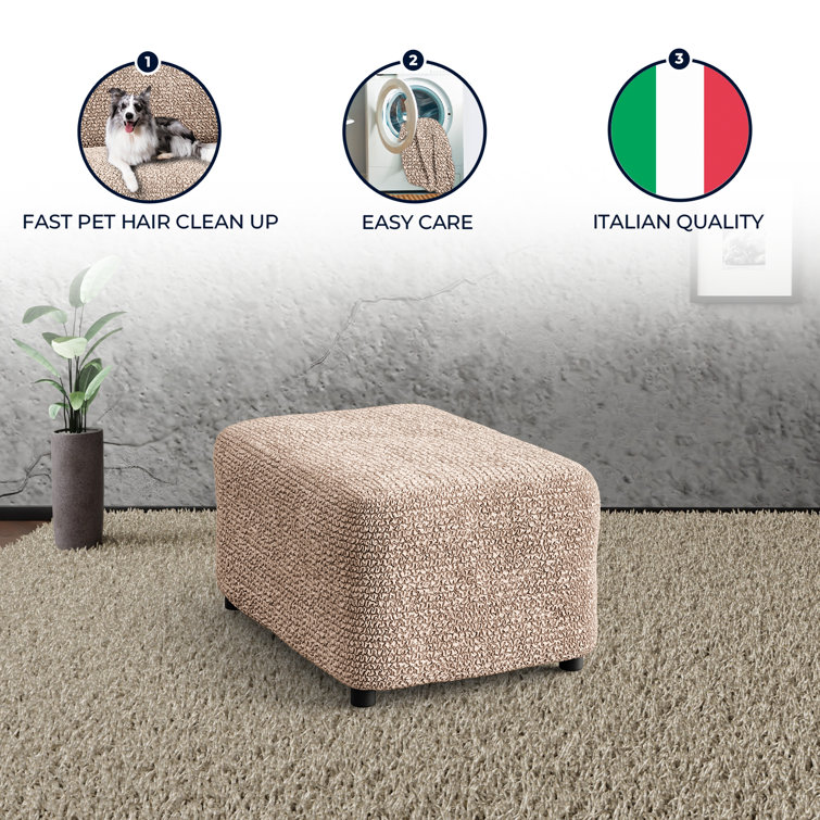 Tapioca Polyester Blend Stretch Ottoman Slipcover