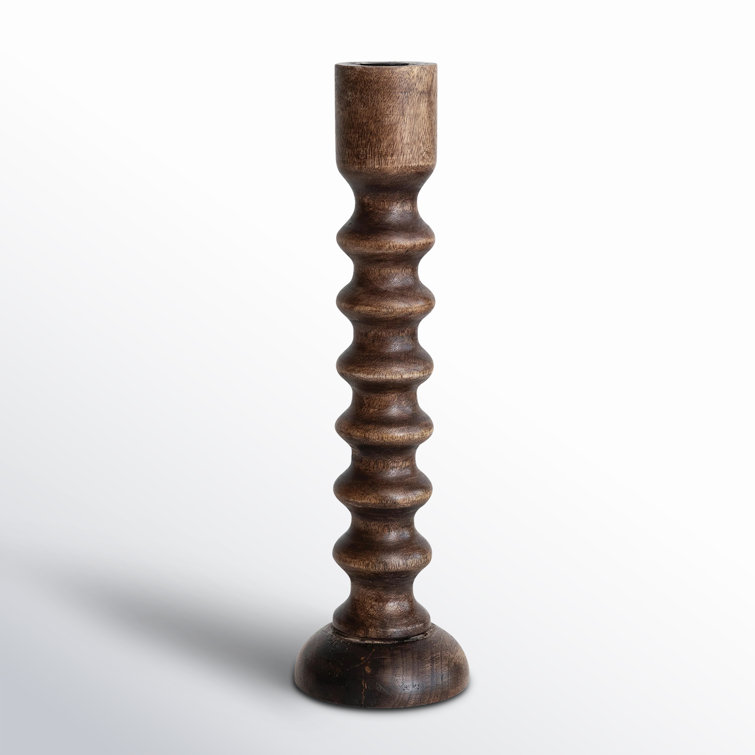 Hand-Carved Walnut Wood Tabletop Taper Candle Holder