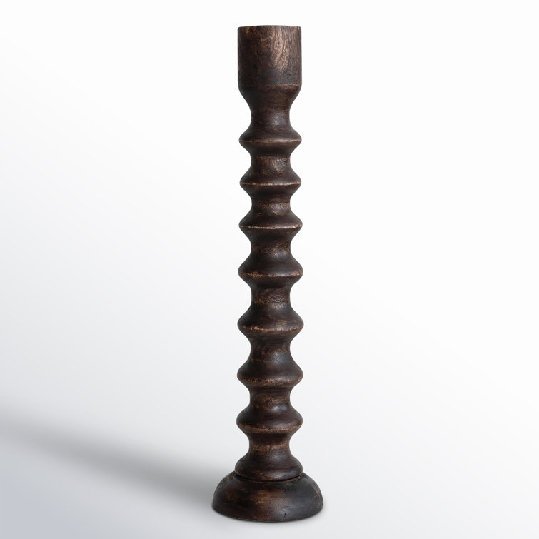 Hand-Carved Walnut Wood Tabletop Taper Candle Holder