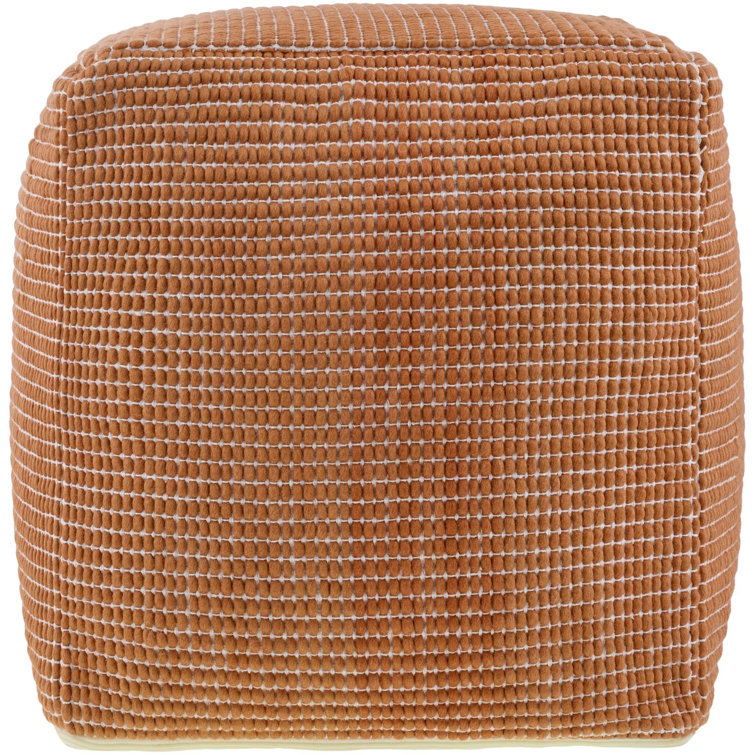 Square Orange Cotton Wool Upholstered Pouf