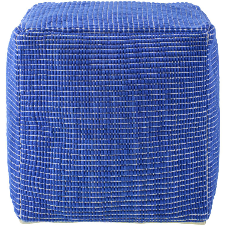 Blue Square Cotton Wool Upholstered Pouf