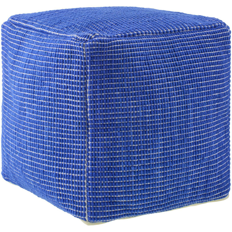 Blue Square Cotton Wool Upholstered Pouf