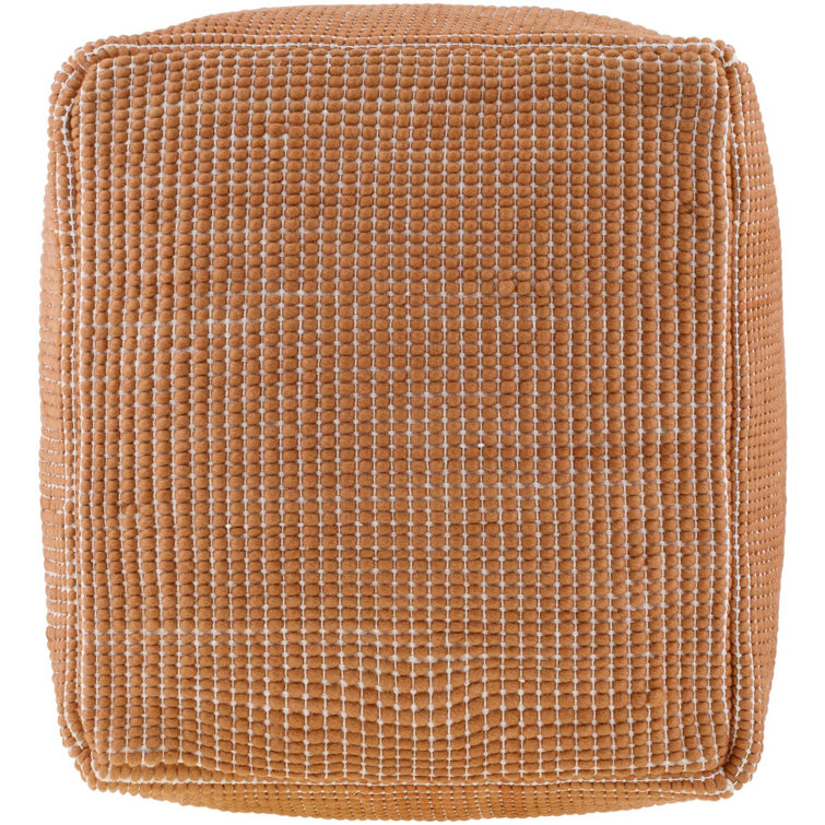 Square Orange Cotton Wool Upholstered Pouf