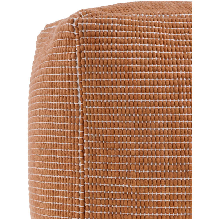 Square Orange Cotton Wool Upholstered Pouf
