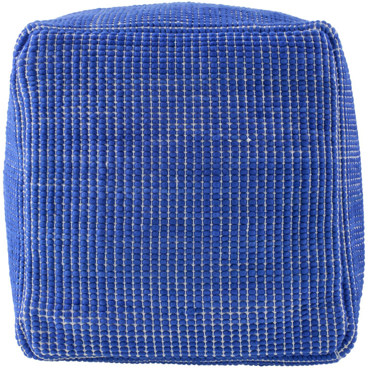 Blue Square Cotton Wool Upholstered Pouf