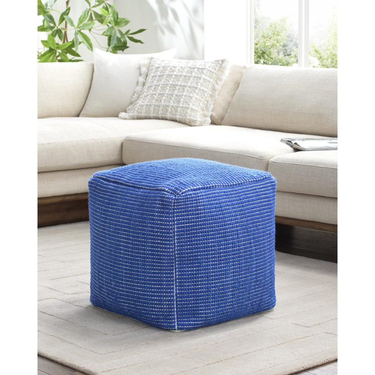 Blue Square Cotton Wool Upholstered Pouf
